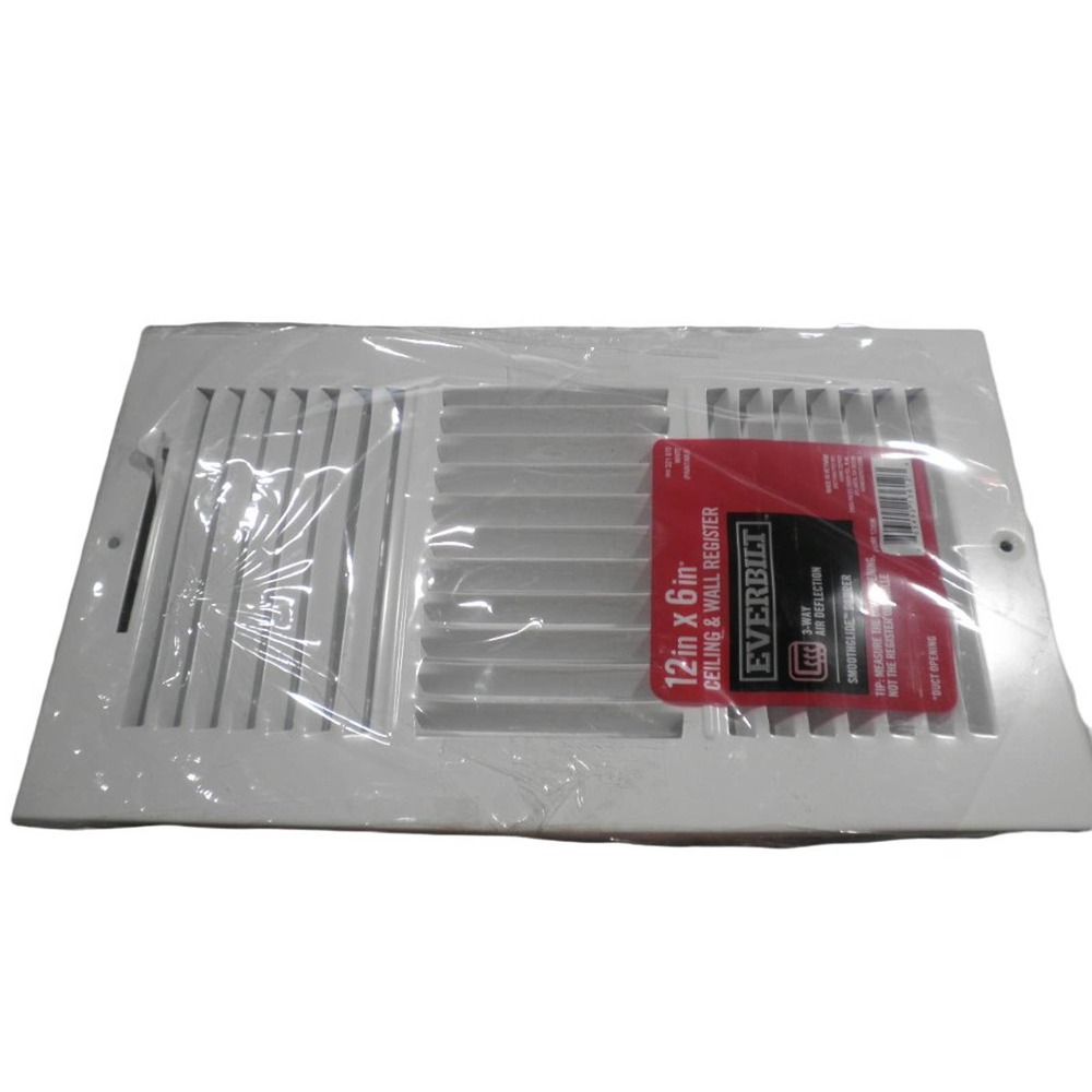 12 in. x 6 in. 3-Way Steel Wall or Ceiling Register Vent, White - Free Shipping